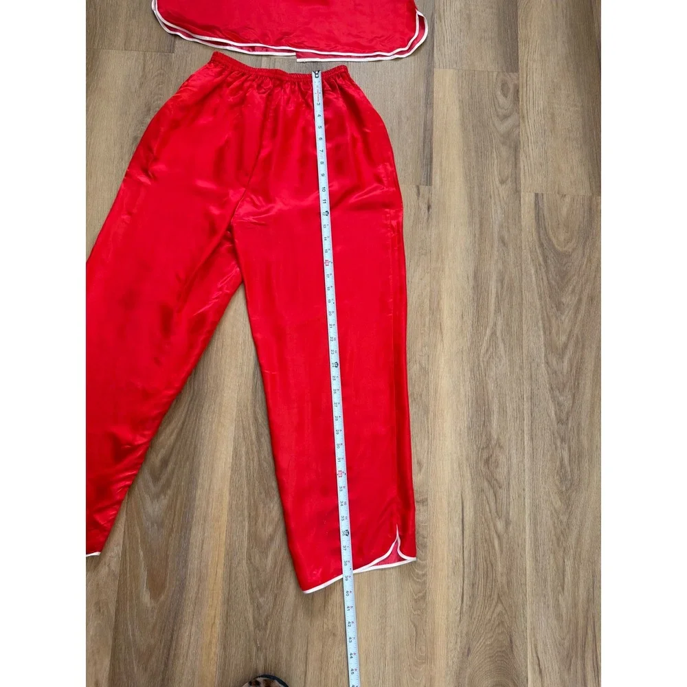 Vtg Golden Dragon Chinese Red Silk Blend Pajama Set Phoenix Embroidery 2pc